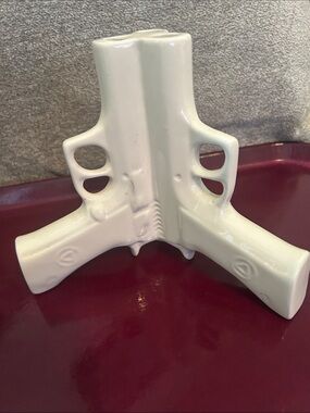 Unique Sculptural Ceramic Vase in Glossy Cream Suck Uk Gun Vase 7 inches high